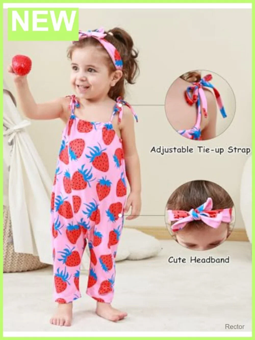 Toddler Girls Romper Jumpsuit Sleeveless Tie-Up Strap Summer Outfit with